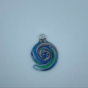 vintage art glass pendant Spiral Blue And Green Necklace Retro